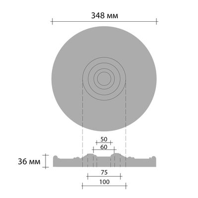 Розетка потолочная DECOMASTER DM-0361A ШК (d нар. 348, d вн.60, h=36мм) полиуретан