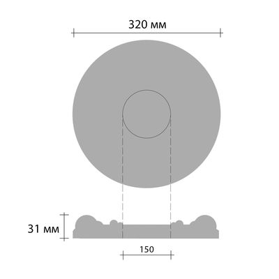 Розетка потолочная DECOMASTER DR-304 (d нар. 320, d вн. 150, h=31мм) полиуретан
