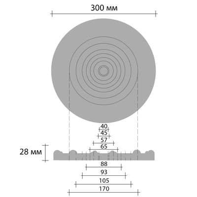 Розетка потолочная DECOMASTER DM-0400 (d нар. 300, d вн. 40, h=28мм) полиуретан